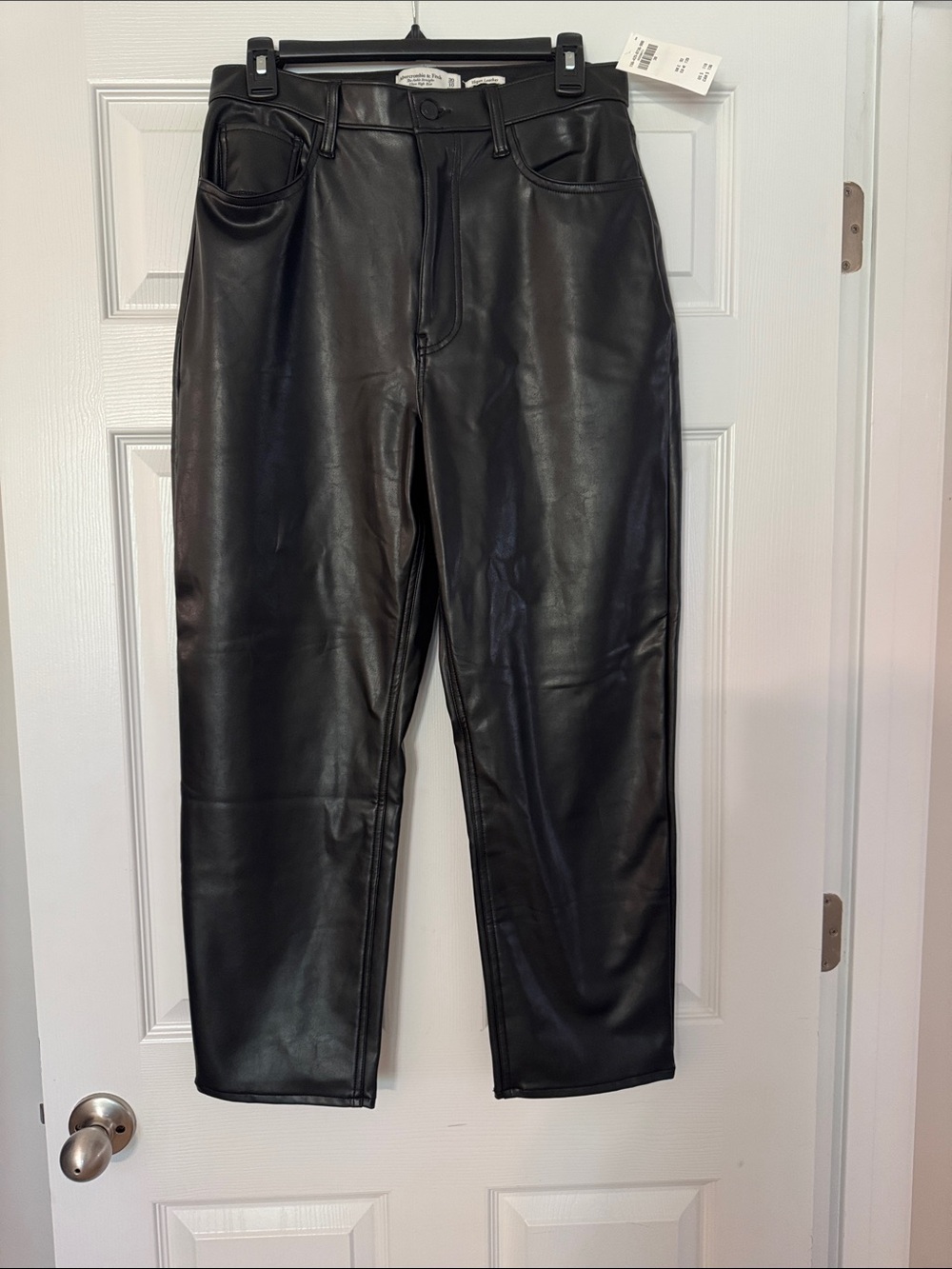 Abercrombie & Fitch Black Vegan Leather Ankle Straight Ultra High Rise Leg Pants